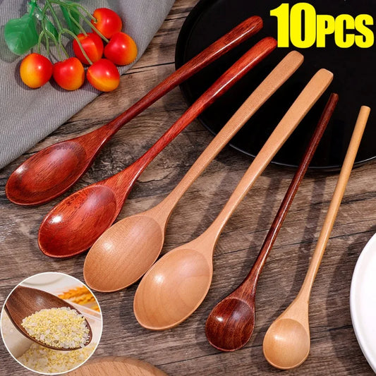 10/1Pcs Holz Tee Löffel Kochen Rühren Suppe Scoop Lange Hand Ellipse Küche Geschirr Set Kaffee Dessert Honig rühren Teelöffel So ist Leben