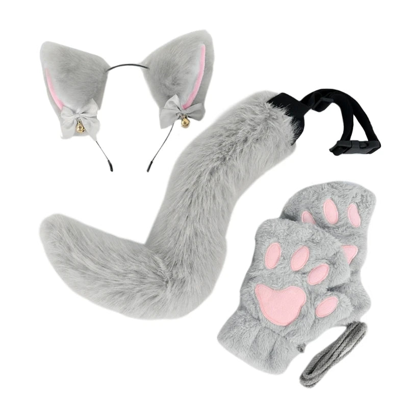Katzenkostüm mit Stirnband, Schwanz und Handschuhen für Halloween für Mädchen So ist Leben