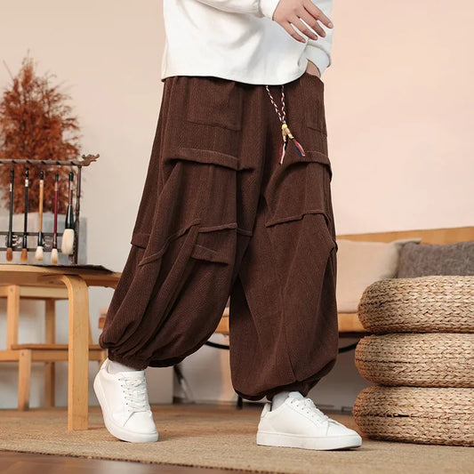 Herren Cord Herbst Winter Loose Fit Sporthose Schwergewicht Bündchen Weites Bein Freizeithose Design Sense Plissee Große Größe So ist Leben