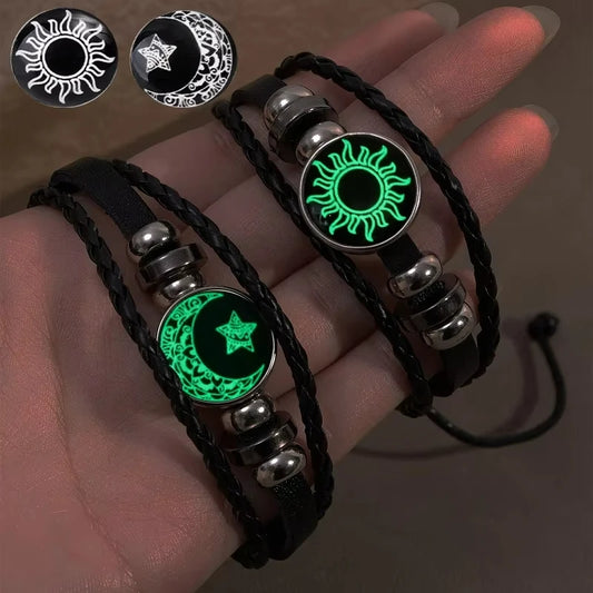1/2 Stück Sonnen- und Mond-Armband, leuchtend, verstellbar, schwarz, geflochten, romantische Armbänder für Freunde, Freundin, Freundschaft, Geburtstagsgeschenke So ist Leben