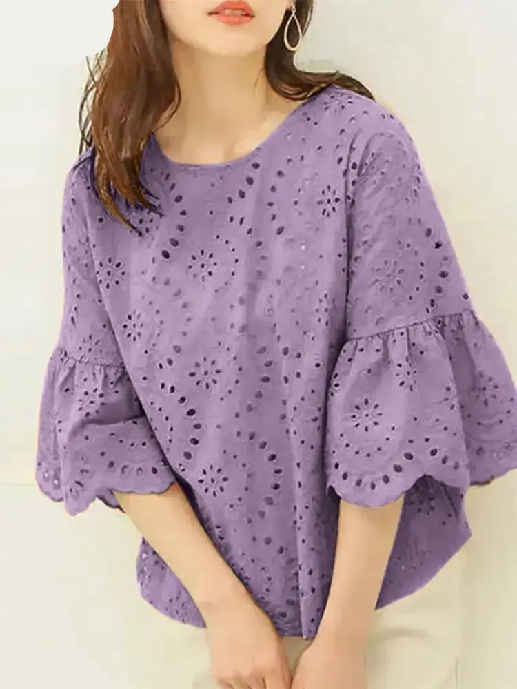 Stickerei Lässig Elegantes Hemd Mode Ärmel Tops - So ist Leben