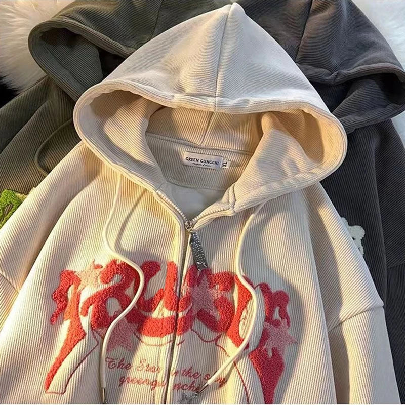Lässiger Langarm-Sweatshirt-Hoodie mit Stickerei - So ist Leben