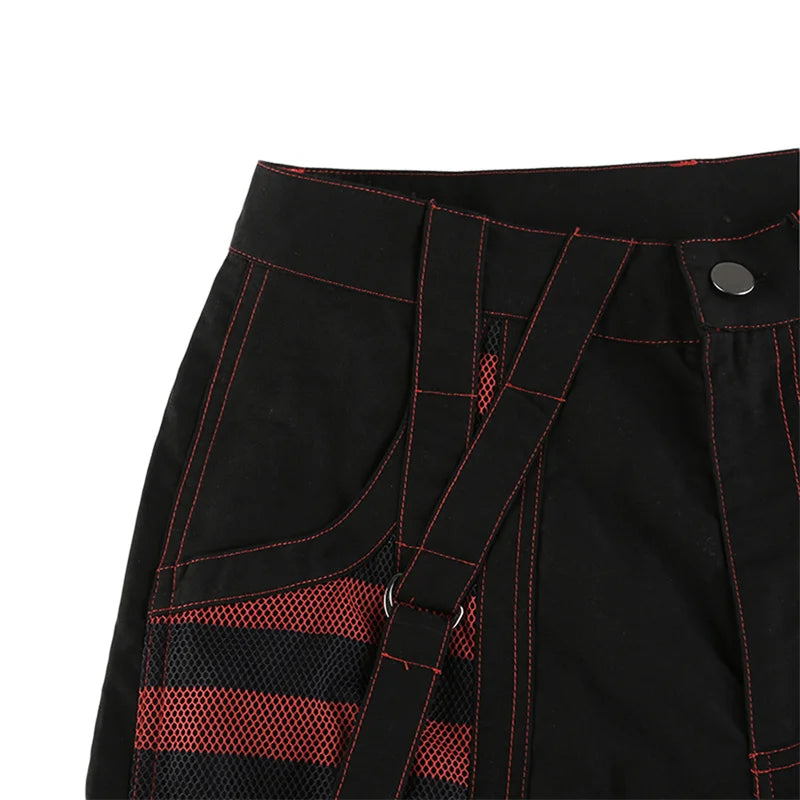 Gothic Frauen Punk Cargo Hosen Dark Academia Ästhetische Hohe Taille Baggy Hosen mit Taschen Grunge Streetwear Y2k So ist Leben