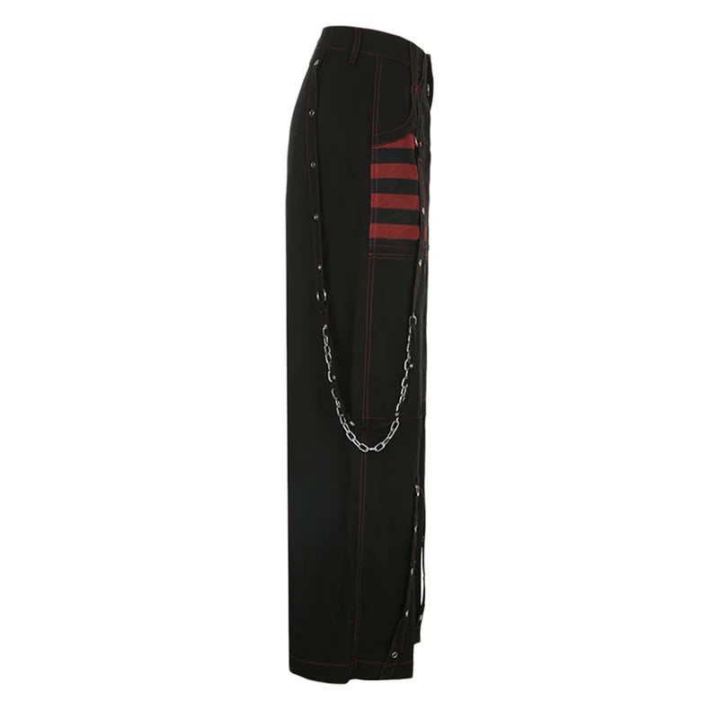 Gothic Frauen Punk Cargo Hosen Dark Academia Ästhetische Hohe Taille Baggy Hosen mit Taschen Grunge Streetwear Y2k So ist Leben