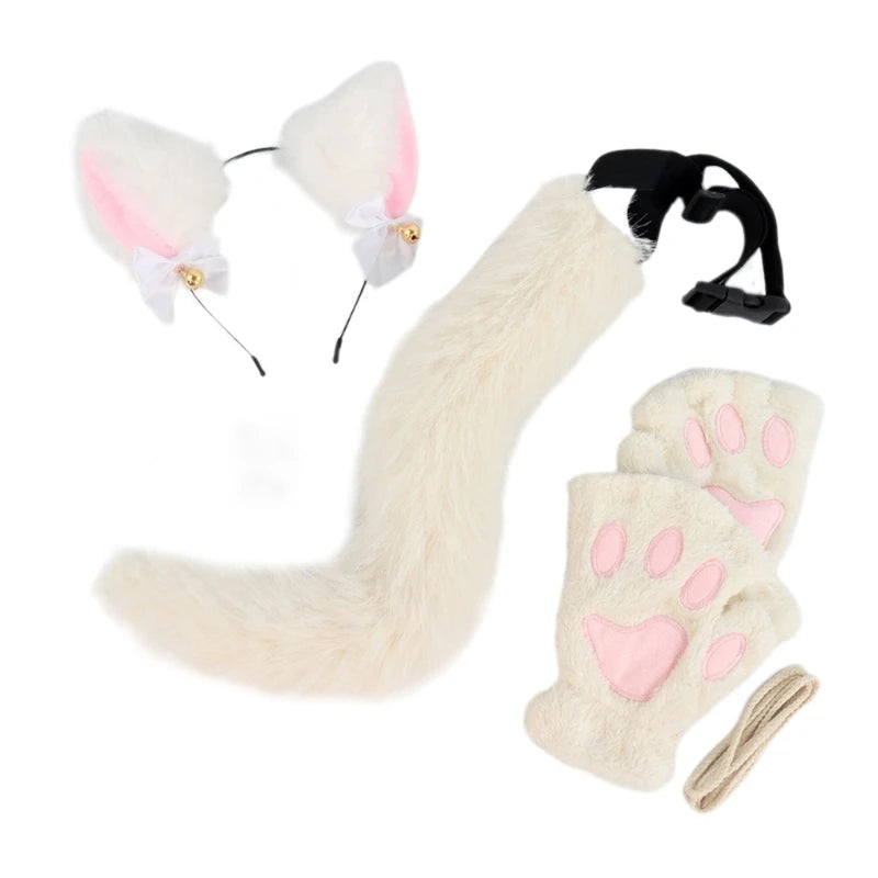 Katzenkostüm mit Stirnband, Schwanz und Handschuhen für Halloween für Mädchen So ist Leben