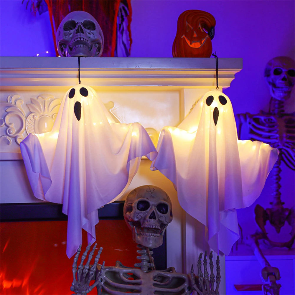 Halloween glühenden weißen Geist führte hängende Geister Horror Requisiten mit Lichterkette Indoor Outdoor Spukhaus Halloween Dekoration So ist Leben