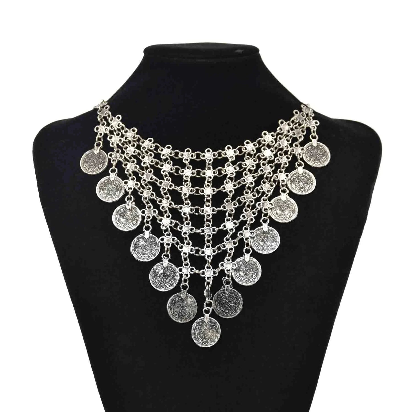 Türkei Bohemian Schwarz Blau Stein Ethnische Münze Quaste Halskette Türkische Gypsy Boho Strand Halsband Lätzchen Indien Halskette für Frauen Party So ist Leben