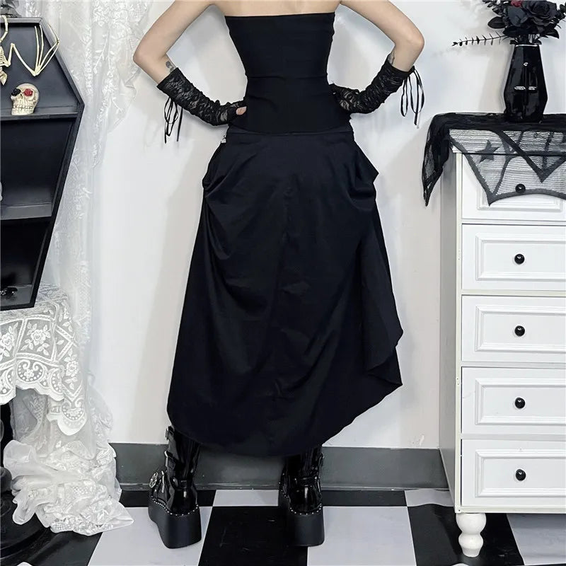 Goth Dark Acubi Mode Schwarz Swing A-linie Rock Punk Grunge Metall Schnalle Streetwear Frauen Bandage Röcke Mall Gothic Alt Tuch So ist Leben
