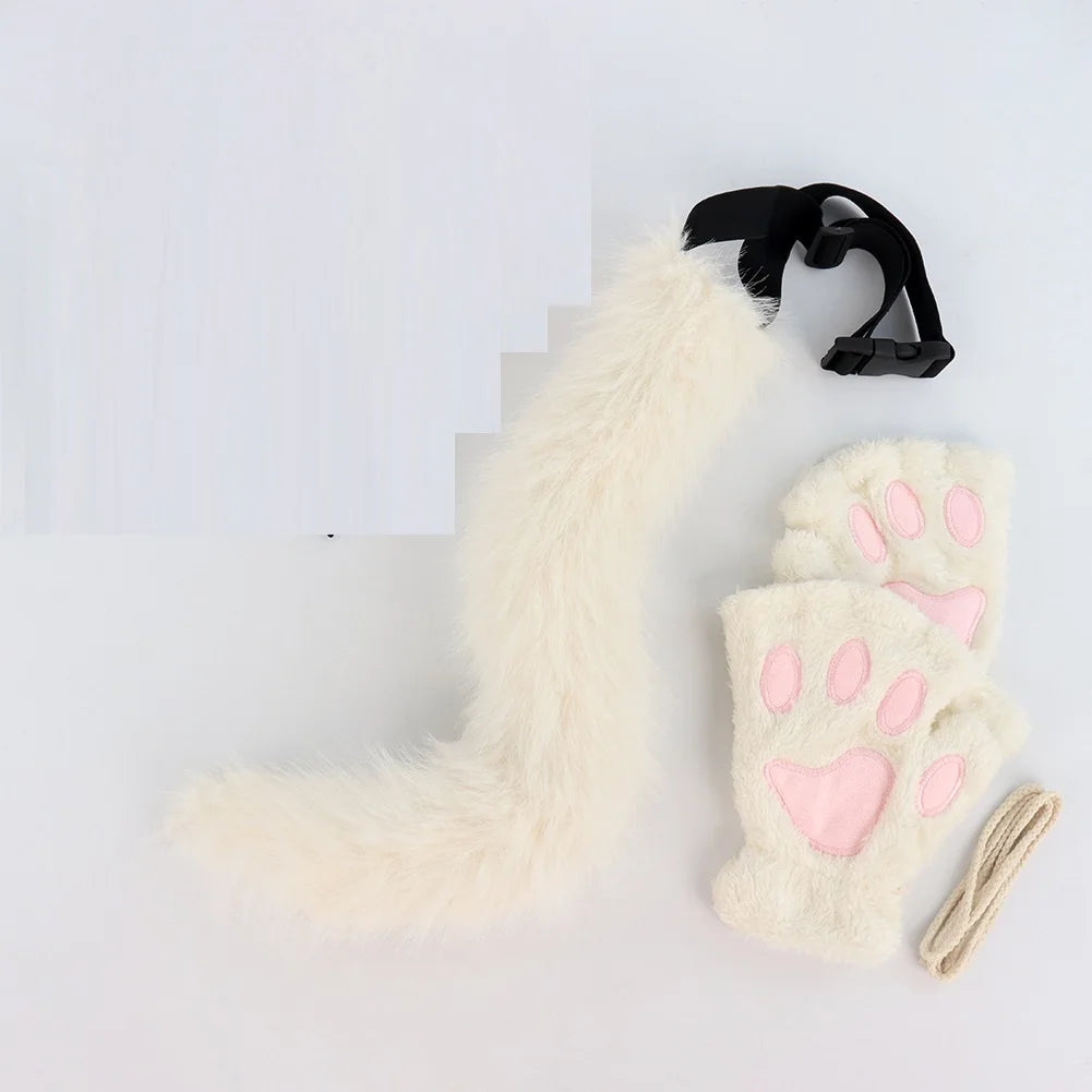 Halloween-Katzen-Kostüm-Set für Mädchen, Cosplay, Halloween-Katzen-Kostümzubehör mit Stirnband, Schwanz, Handschuhe, 3-teilig So ist Leben