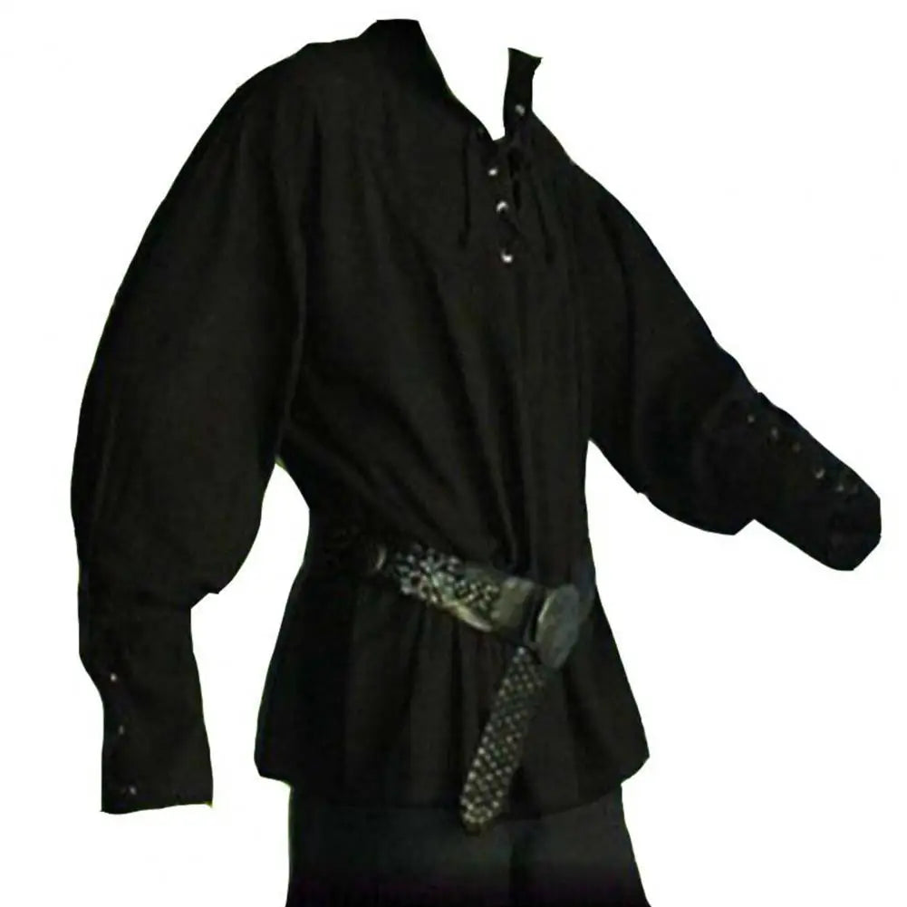 Hübsche Männer mittelalterliche Renaissance Langarm-Shirt Bandage Casual Tops Halloween Vermieter Ritter Shirt Vintage Cosplay Kostüm So ist Leben