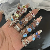 Y2K Kristall Ringe Kpop Herz Einstellbare Ring Unregelmäßige Geometrie Punk Vintage Ringe Set für Frauen Mädchen Neue Mode Schmuck So ist Leben