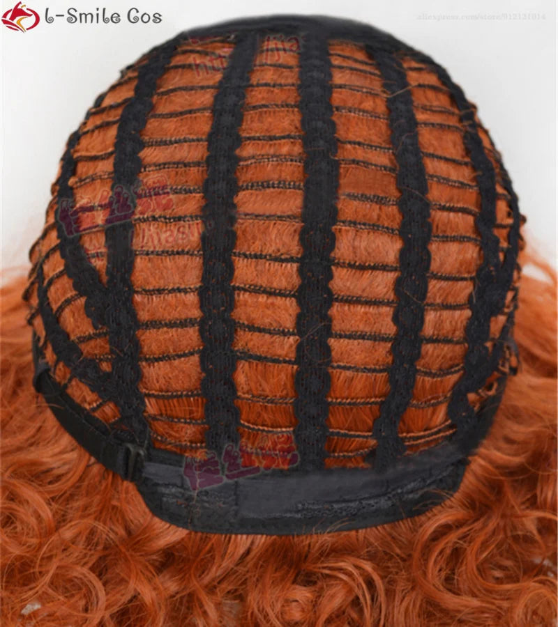 Mad Hatter Cosplay Perücken Kurze Orange Rot Lockige Perücke Hitzebeständige Synthetische Haar Karneval Party Cosplay Perücken + Perückenkappe So ist Leben