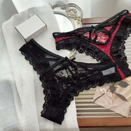 Atmungsaktive Patchwork Mesh Blumen Bowknot Höschen Rüschen Tanga Spitze Blume transparente Slips niedrige Taille aushöhlen Dame So ist Leben