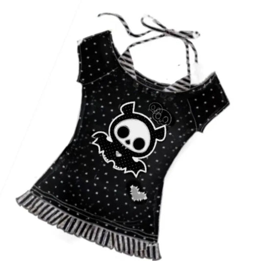 Harajuku frauen Kawaii Gefälschte Zwei T-shirts Japanischen Retro Subkultur Polka Dot T-shirt Beliebte Y2k Cartoon Print Tees Weibliche Tops So ist Leben