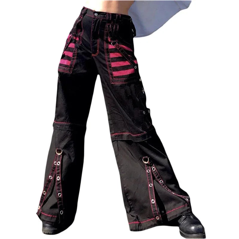 Gothic Frauen Punk Cargo Hosen Dark Academia Ästhetische Hohe Taille Baggy Hosen mit Taschen Grunge Streetwear Y2k So ist Leben
