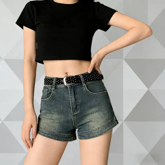 Schwarzer Samt-Gürtel mit Krallenperlen, modischer Jeansgürtel mit Nietenschnalle, vielseitig, stilvoll, OL, schlicht, modisch, geometrische Elemente für den Pendelverkehr So ist Leben