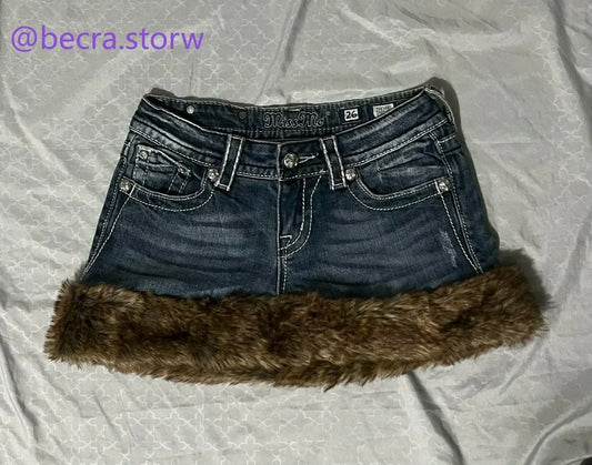 Y2K Einstellbare Taille Mini Rock Harajuku Hot Girl Einfarbig Retro Grau Denim Rock Frauen Gothic Schlanke Hüfte Niedrige Taille Kurzen Rock So ist Leben