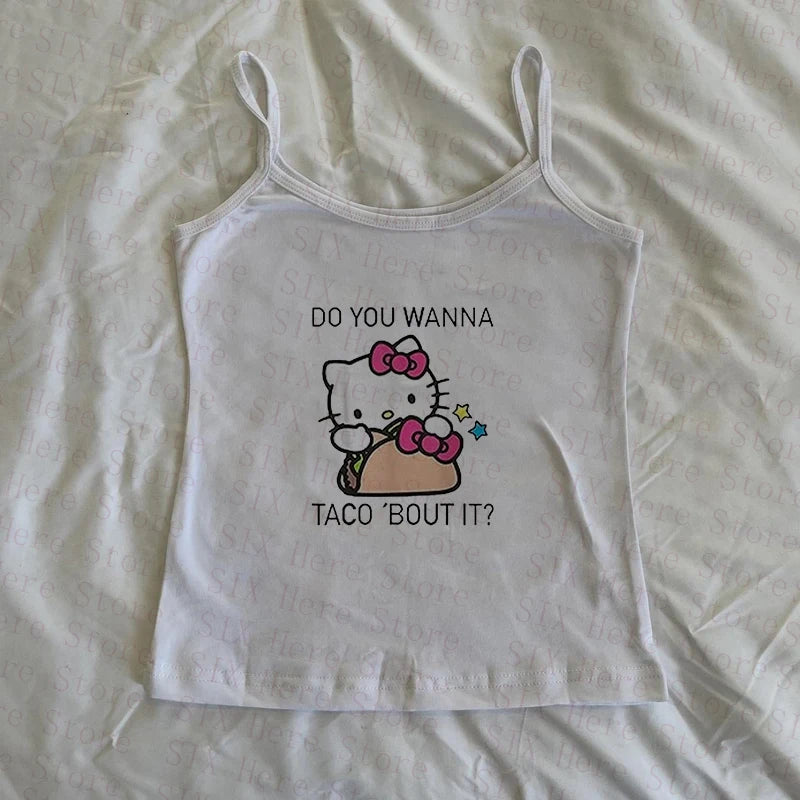 Sanrio Hello Kitty New Sweet Suspender Women Cute Slim Tank Top Y2k Tees Summer Clothes Spicy Girl Cartoon Print Fashion Vest So ist Leben