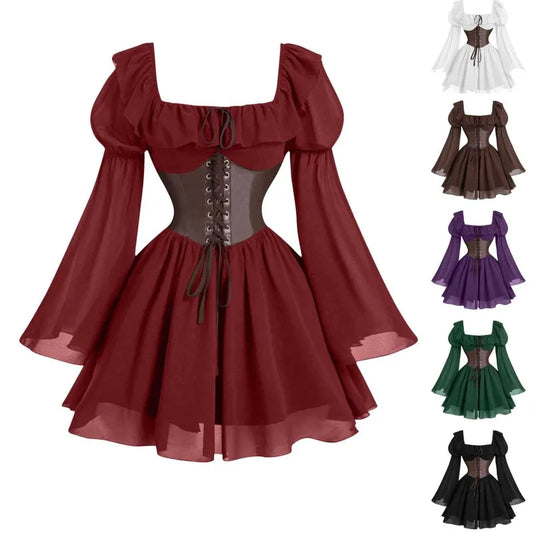 Renaissance-Periode mittelalterliches neues langärmeliges Damenkleid mit Blasenärmeln, Halloween-Mode, Retro, neuer Party-Taillenrock So ist Leben