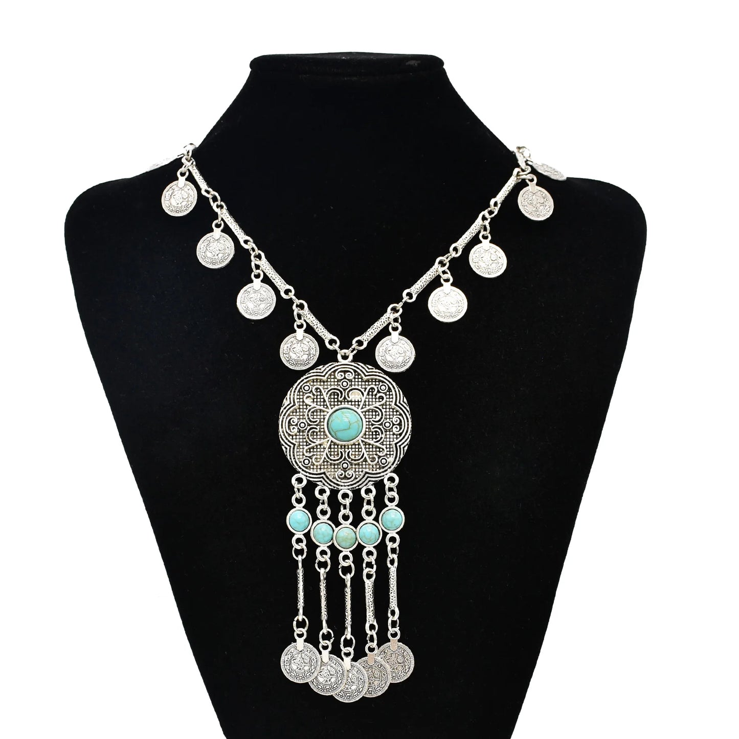 Türkei Bohemian Schwarz Blau Stein Ethnische Münze Quaste Halskette Türkische Gypsy Boho Strand Halsband Lätzchen Indien Halskette für Frauen Party So ist Leben