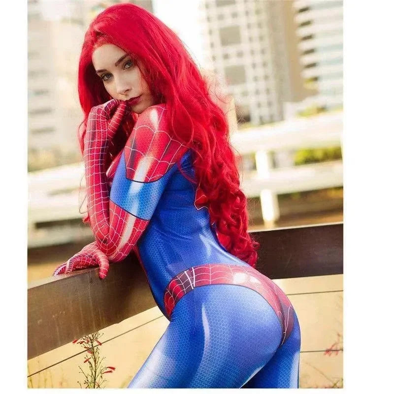 Sexy schwarze Katze Superheld Cosplay Kostüm für Spinne Frauen Halloween Kostüm Weihnachten eng 3D-Druck Jumpuit Bodysuit Mädchen So ist Leben