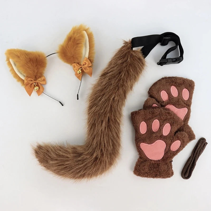 Katzenkostüm mit Stirnband, Schwanz und Handschuhen für Halloween für Mädchen So ist Leben