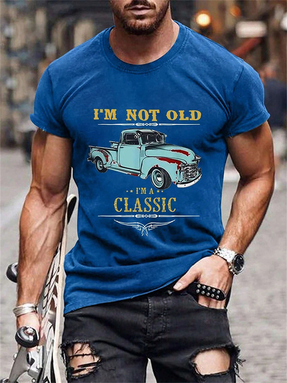 Lässiges T-Shirt aus weichem Stoff mit klassischem Auto-Grafikdruck - So ist Leben