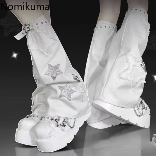 Y2k Stern riemen Denim Beinlinge Punk Cross Harajuku umfasst gotische Beins ocken y2k personal isierte Waden socken Bein Stiefel Manschetten Socke So ist Leben
