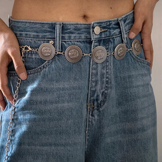 Modischer Metallkettengürtel für Damen, Cowgirl, Western Country, geschnitzter Hut, Kettengürtel, verstellbarer Gürtel für Pullover, Kleider, Jeans So ist Leben