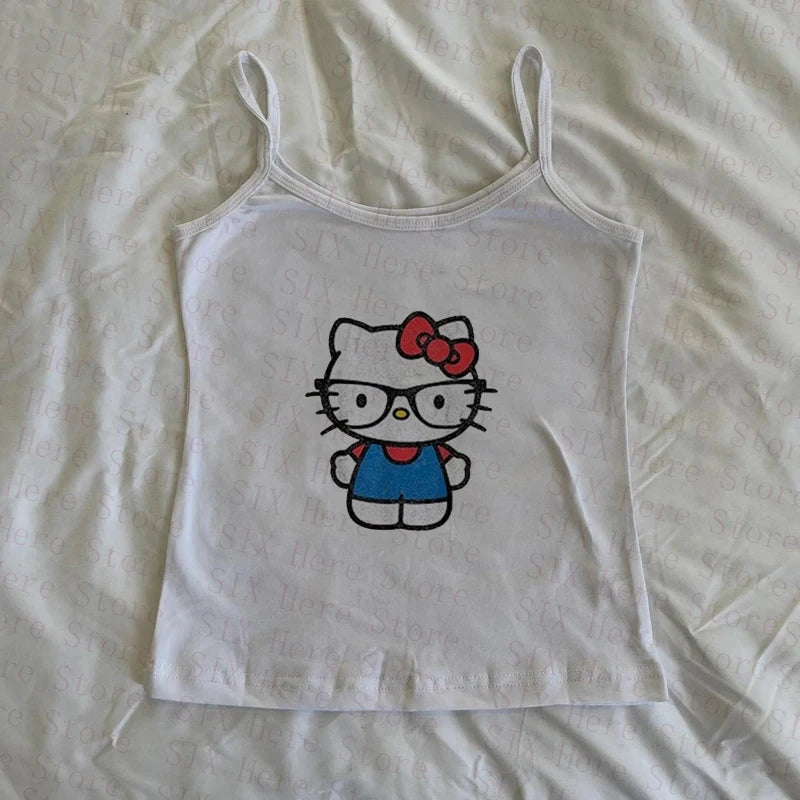Sanrio Hello Kitty New Sweet Suspender Women Cute Slim Tank Top Y2k Tees Summer Clothes Spicy Girl Cartoon Print Fashion Vest So ist Leben