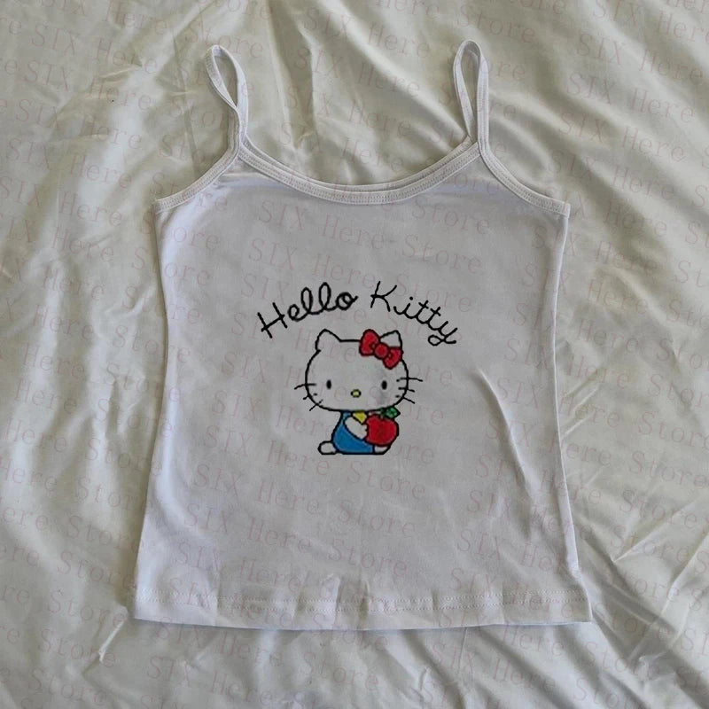 Sanrio Hello Kitty New Sweet Suspender Women Cute Slim Tank Top Y2k Tees Summer Clothes Spicy Girl Cartoon Print Fashion Vest So ist Leben