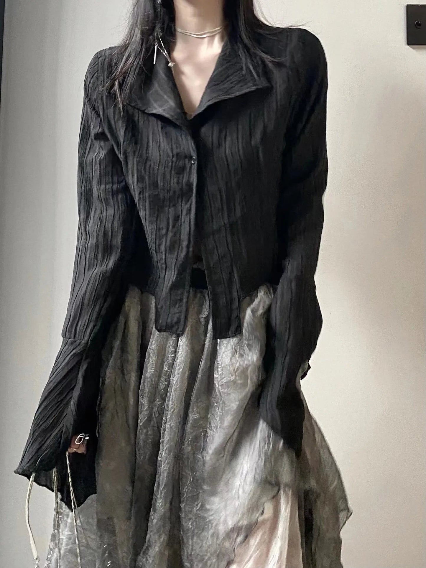 Karrram Gothic Schwarz Hemd Yamamoto Stil Dark Ästhetischen Bluse Frauen Unregelmäßigen Designer Kleidung Emo Alt Kleidung Grunge Tops Y2k So ist Leben