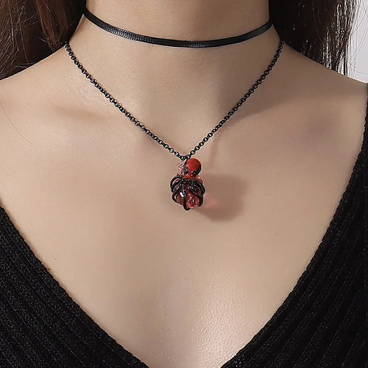 Dunkle Persönlichkeit, einzigartiges Design, Harz, Herz, eingebettetes Tier, Kupfer, Spinne, Oktopus, Anhänger, Halskette, seltsamer Stil, trendig So ist Leben