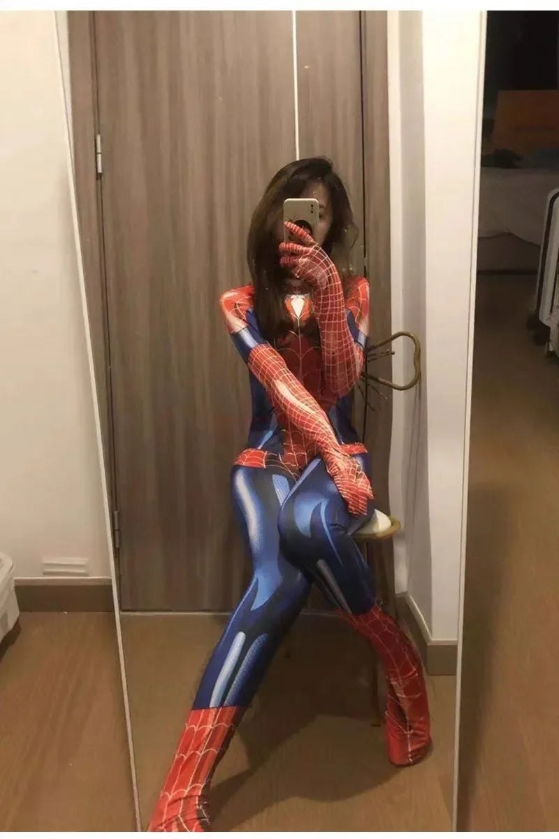 Sexy schwarze Katze Superheld Cosplay Kostüm für Spinne Frauen Halloween Kostüm Weihnachten eng 3D-Druck Jumpuit Bodysuit Mädchen So ist Leben