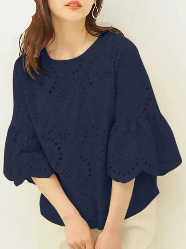Stickerei Lässig Elegantes Hemd Mode Ärmel Tops - So ist Leben