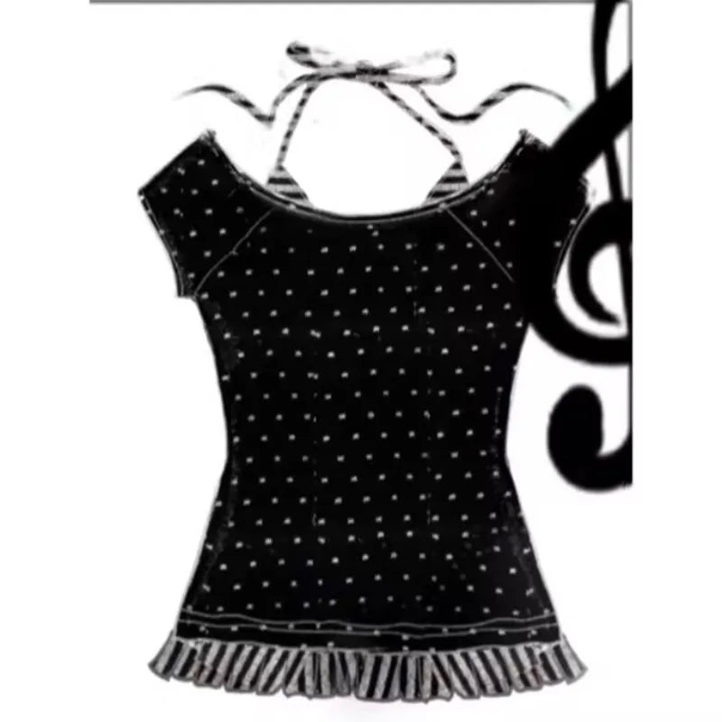 Harajuku frauen Kawaii Gefälschte Zwei T-shirts Japanischen Retro Subkultur Polka Dot T-shirt Beliebte Y2k Cartoon Print Tees Weibliche Tops So ist Leben