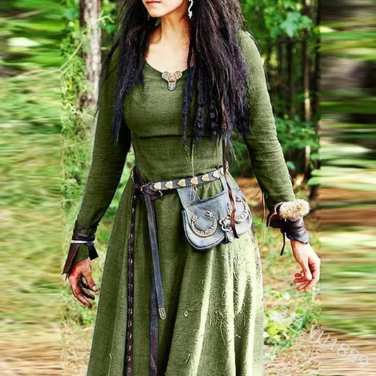Mittelalterliches Kleid für Damen, langärmelig, Maxi-Robe, Vintage-Fee, Elfenkleid, Renaissance, keltische Wikinger, Gothic-Kleidung, Fantasy-Ballkleid So ist Leben