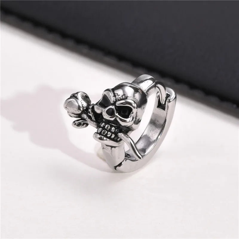 Gothic Schädel Skeleton Huggie Hoop Ohrringe für Männer Punk Rock Silber Farbe Edelstahl Cocktail Party Halloween Schmuck Geschenke So ist Leben