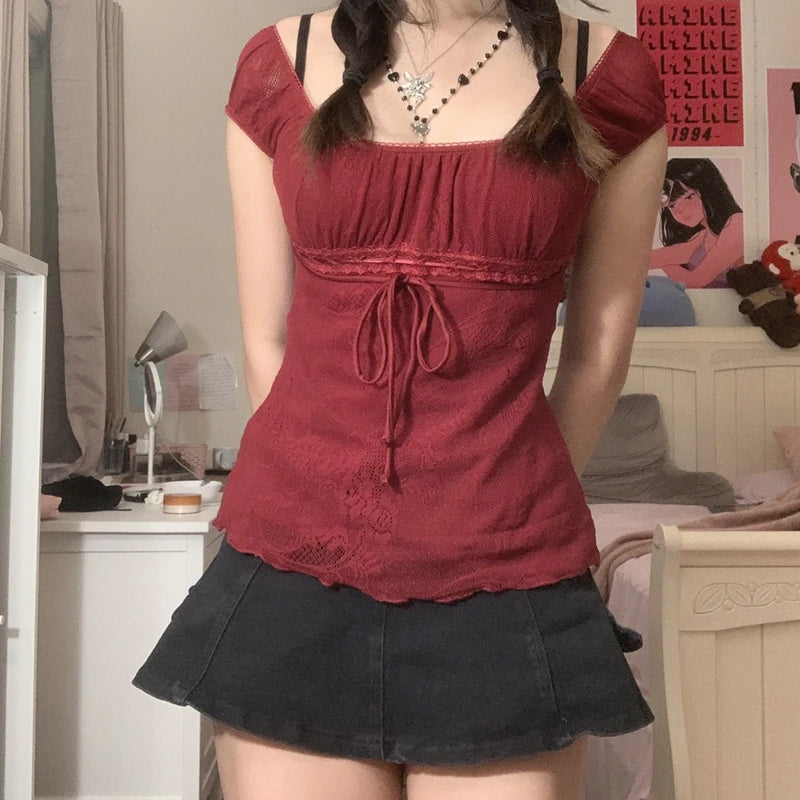 Fee Grunge Y2k Hemden Vintage Grafik druck ästhetische Ernte Tops Kurzarm Spitze 90er Jahre e Mädchen Slim Fit Sommer ausgehen T-Shirts So ist Leben
