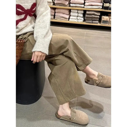 Hohe Taille Cord Hosen frauen Verdickt Fleece Herbst Winter Neue Stil Casual Lose Gerade Bein Abnehmen Breite Bein Hosen So ist Leben