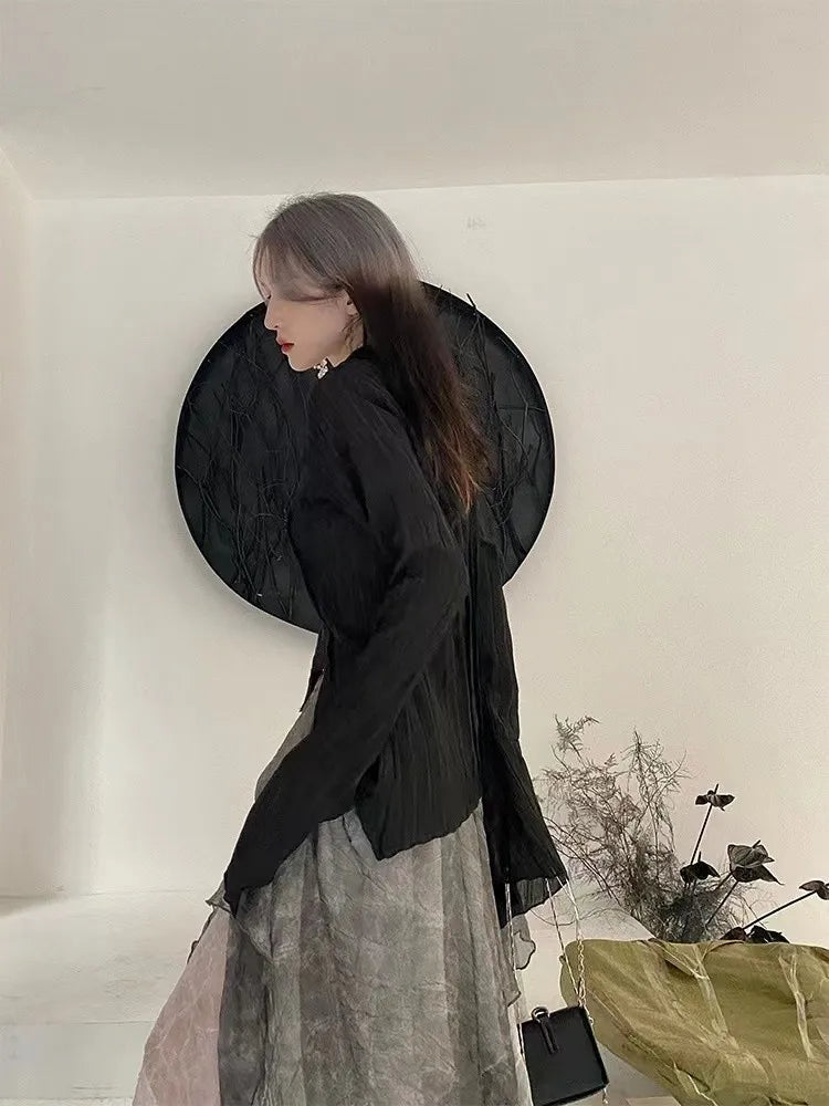 Karrram Gothic Schwarz Hemd Yamamoto Stil Dark Ästhetischen Bluse Frauen Unregelmäßigen Designer Kleidung Emo Alt Kleidung Grunge Tops Y2k So ist Leben