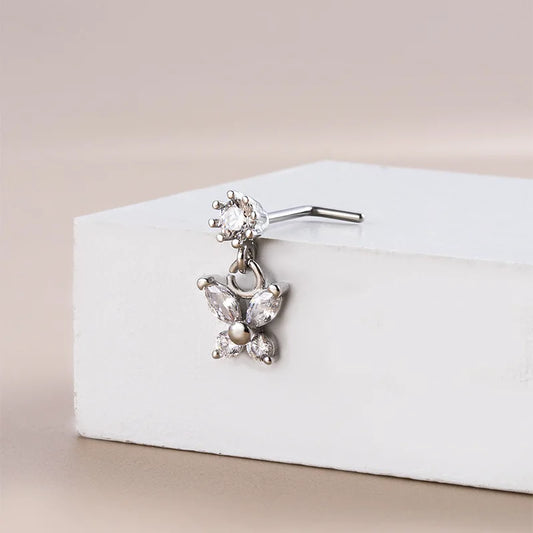 20G L-förmige Nasenringe, baumelnder Nasen-, Lippen- und Ohrpiercing-Schmuck, chirurgischer Edelstahl, Zirkonia, Schmetterling, CZ Nasenstecker So ist Leben