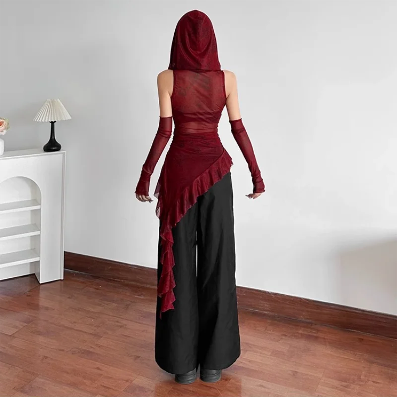 Gothic Mesh Top mit Kapuze – Modernes Y2K Design - So ist Leben