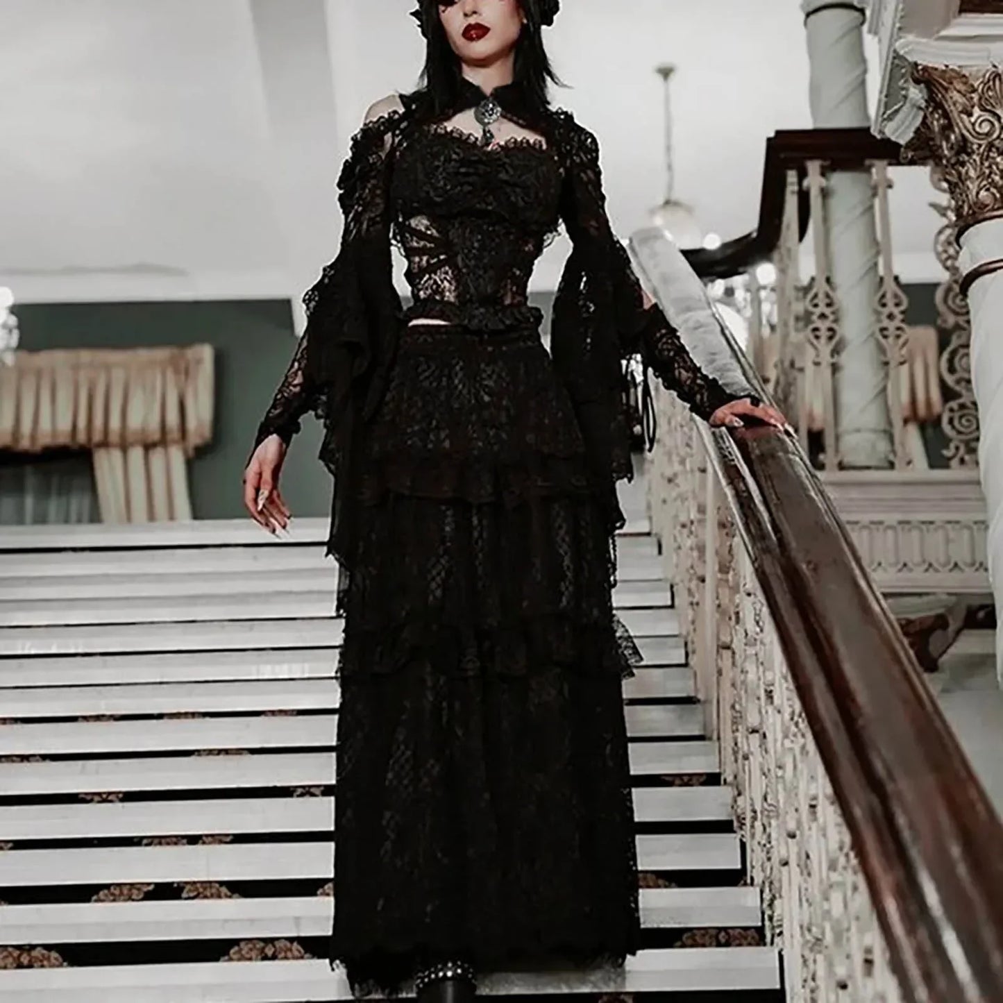 Gothic Durchsichtig Shrug Tops Grunge Ästhetische Schwarz Flare Hülse Crop Top Frauen Streetwear Vintage Punk Sexy Kleidung So ist Leben