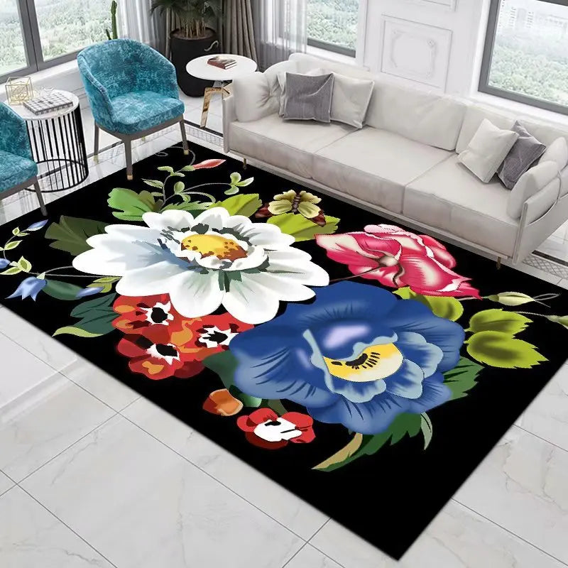 Blumen-Rose-Pfingstrose-Pastoral-3D-gedruckter Teppich-Wohnzimmerteppich - So ist Leben