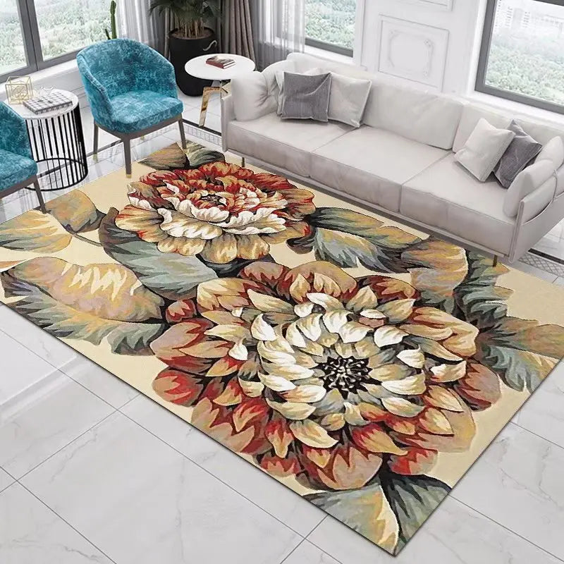 Blumen-Rose-Pfingstrose-Pastoral-3D-gedruckter Teppich-Wohnzimmerteppich - So ist Leben