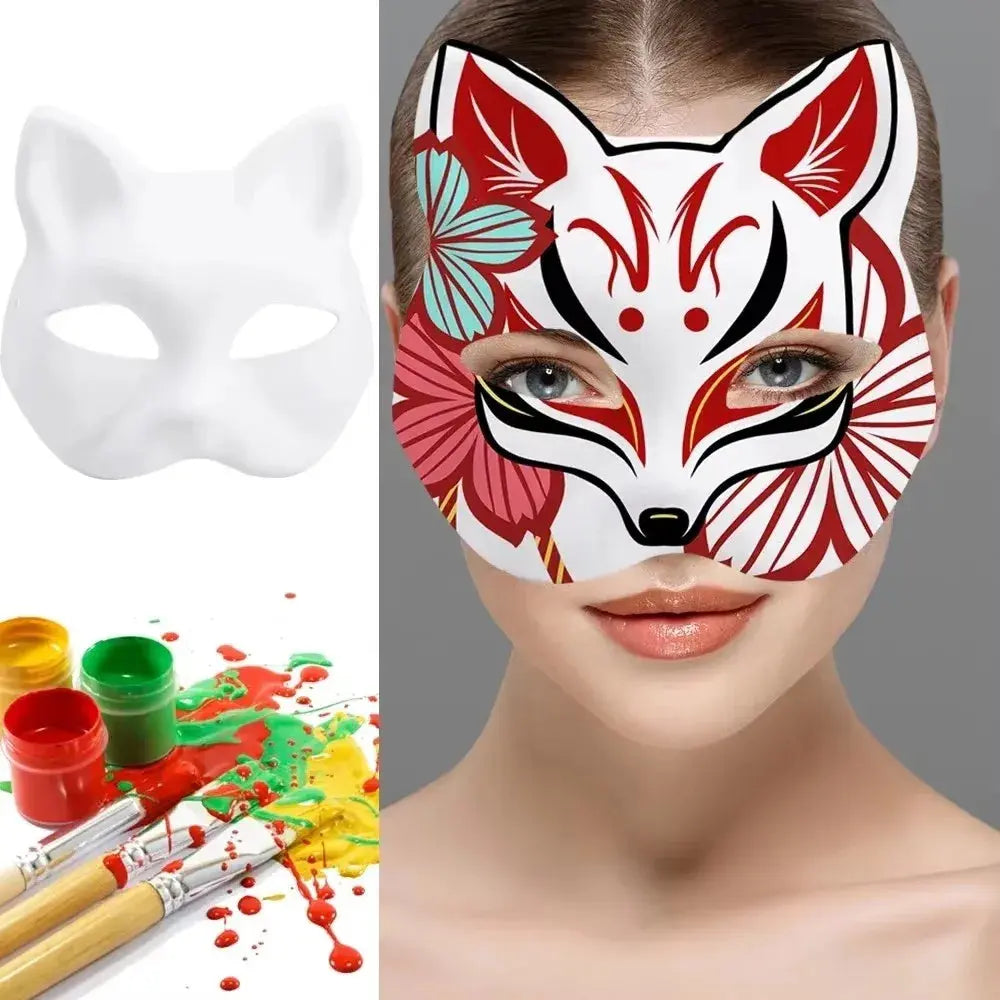 5PCS Therian Masken Weiße Katze Masken Blank DIY Halloween Maske Tier Halbe Gesichtsmasken Maskerade Cosplay Party - So ist Leben