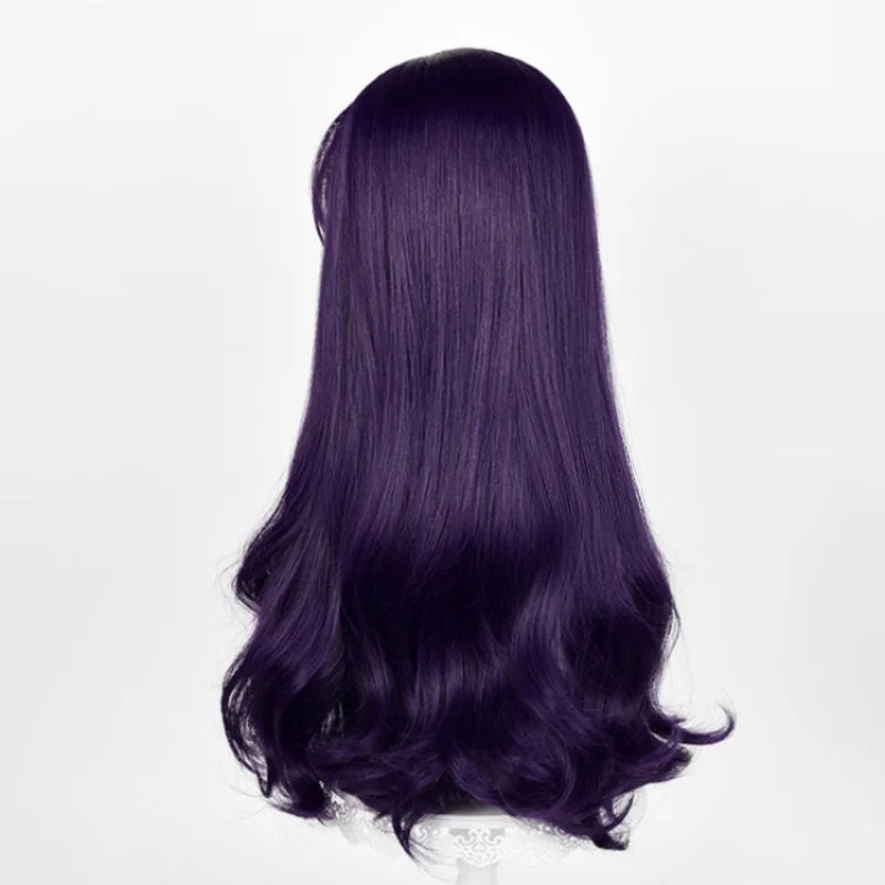 Anime EVA Katsuragi Misato Cosplay Perücke 55 cm Lange Perücke Schwarz Lila Lockiges Haar Hitzebeständige Synthetische Perücken Halloween Party So ist Leben
