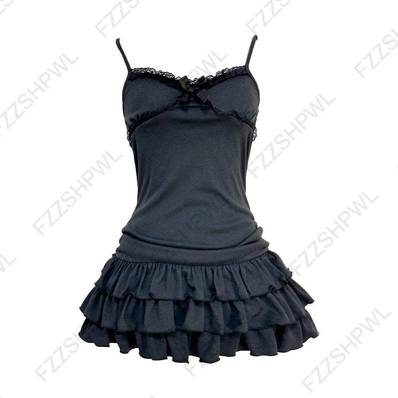 Y2K Frauen Kleid Vintage Mode Gothic Ästhetischen Streetwear Chic Punk Harajuku Emo Mädchen Sexy Schlanke Frauen V-ausschnitt schwarz Kleid rock So ist Leben