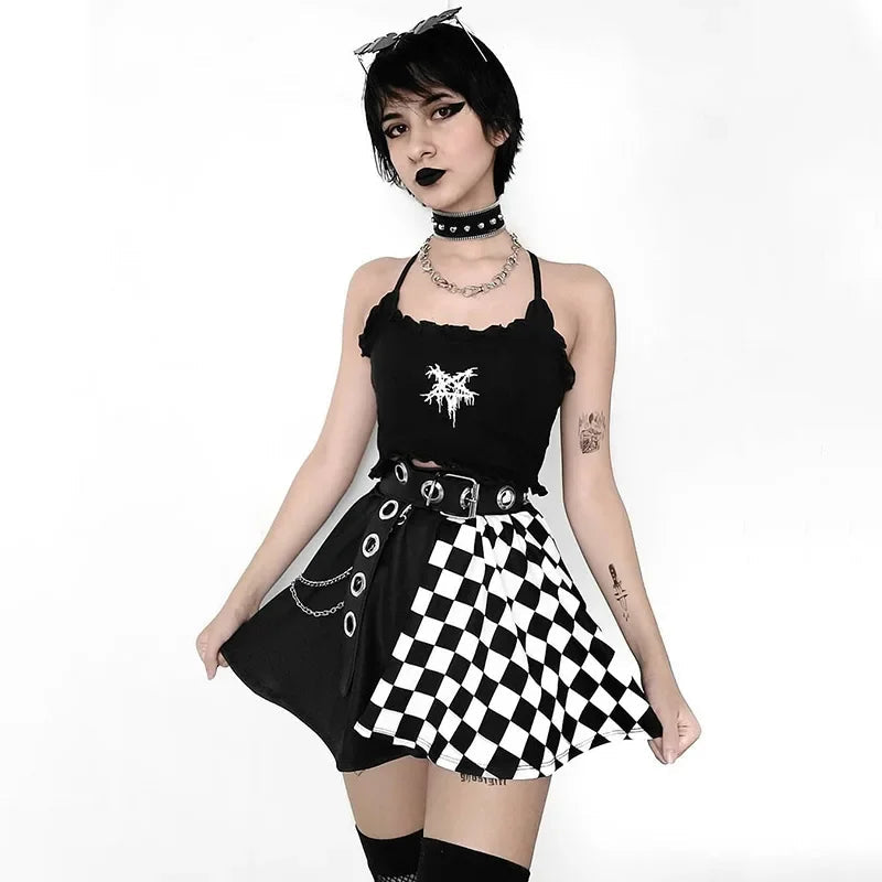 Patchwork Goth Plaid sexy Minirock Frauen Harajuku Mode Falten rock Punk ästhetische Sommer hohe Taille Rock 2021 So ist Leben